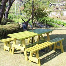 착한테이블 전문목수 일체형 야외용 탁자 세트 야외평상 파라솔 야외테이블, 4인 분리형 연녹색