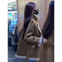 UCXQ-빈티지 스웨이드 양모 모피 코트 여성용 두꺼운 따뜻한 패치 워크 모직 오버 스트리트웨어 타이드 봄 여름