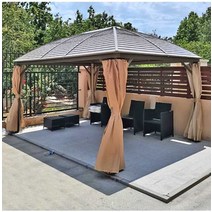 조립식파고라 정자 원두막정자 야외원두막 테라스, 3X4m+12cm삼각기둥+이중커튼-썸네일동일색