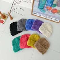 옷자락 [옷자락] 여자 꽈배기 귀여운 베이직 단색 니트 숏 비니, FREE, C2568_블랙