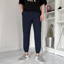 남자 여름 아이스 스판 카고 조거 밴딩 팬츠 빅사이즈