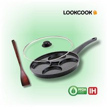LOOKCOOK 인덕션 세라믹코팅 28cm 4구 에그팬 강화 유리뚜껑 천연옻칠뒤집게 3종 풀세트, 1개
