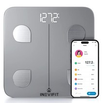 INEVIFIT 스마트 체지방 저울 고정밀 블루투스 디지털 욕실 체성분 분석기 무제한 사용자를 위한 체중 체지방 물 근육 내장 지방 및 뼈 질량 측정(블랙) 106106, Silver