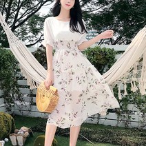 리더스타 여성원피스 오버핏 반팔원피스 쉬폰원피스 플라워 원피스 반팔 미디원피스