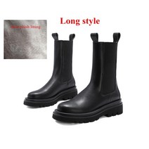 명품레인부츠 가벼운장화 여성장화 여성 첼시 부츠 정품 가죽 러그 플랫폼 청키 힐 고스 여성 블랙 신발 브랜드 디자이너 수제 빅 사이즈