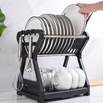 썸띵 2단 삼각 기둥 식기 건조대 조립식 컴팩트 사이즈 1인가구 자취방 좁은 싱크대 스탠드 타입, 블랙