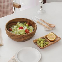 아카시아 우드 샐러드 볼 22cm 직사각 2칸 나눔접시 감성 우드볼 캠핑 나무 식기 큰 보울 반찬 그릇, 우드 2칸 나눔접시