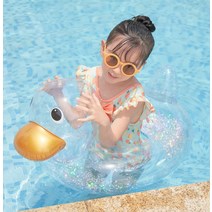 투명한 오리 튜브 물위에 반빡반짝 유니콘 학 튜브 안전한 물놀이 용품, C.스팽글 투명 오리튜브 0-4세