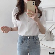 가바바 여성 블라우스 진주 버튼 사각넥 반팔 린넨 블라우스 G49207