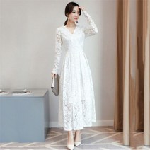 펀칭 자수 레이스 원피스 펀칭원피스 핑크 블랙 여성 봄 고상한 슬림 옐로우 파티 플리츠 LD1305