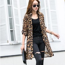 여성 호피 레오파드 쉬폰 블라우스 로브 셔츠블라우스