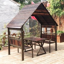 야외 원두막 정자 벤치 지붕 스카이어닝 가제보 파골라, 쿼드러플 캐빈 + 테이블