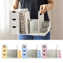 위즈홈 미니 책꽂이 연필꽂이 간이 책상 서랍 정리함, 핑크