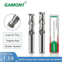GAMONT-알루미늄 텅스텐 강철 밀링 커터 HRC55 2 블레이드 엔드밀 금속용 상단 경도 머신, [02] 5Pcs, [02] 1.5mmx50L