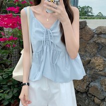 퐁순싸롱 코튼 면 나시 민소매 A라인 리본 숏 블라우스 SY