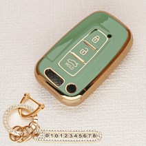 튜모 기아 K3 K5 K7 K8 K9 스포티지 쏘렌토 카니발 EV6 니로 스팅어 모하비 레이 모닝 TPU 골드라인 스마트키케이스 키링, HK-02, 골드오링-올리브그린