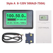 배터리 용량 테스터 TF03K DC 8-120V 50A/100A/350A/500A 전압 전류 디스플레이 쿨롱 카운터 전기 자동차, 04 Style A 8-120V 500A