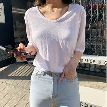 드레스날다 만능잇템 베이직 워싱 린넨 브이넥 티셔츠(tee912)