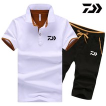 다이와 낚시복 남자 여름 낚시 옷 스포츠웨어 2 조각 야외 반바지 낚시 바지 빠른 건조 스포츠 낚시 티셔츠, M, 01