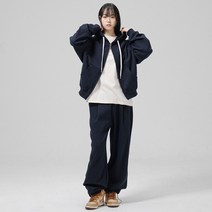 [SET] 그랜피니 남여공용 프리미엄 특양면 베이직 무지 투웨이 스웻 오버핏 테리 후드집업 + 원턱 밴딩 스트링 와이드 조거 트레이닝 밴딩 팬츠 세트
