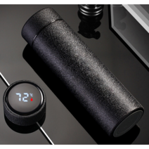 JH굿즈 온도표시보온병 온도표시텀블러 (400ml) 온도계보온병 온도계텀블러 스마트터치 가죽질감 보냉 스테인레스 아이디어상품, 블루