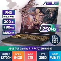 ASUS TUF Gaming F17 FX707ZM-HX037 인텔 12세대 i7-12700H RTX3060 윈도우11, FX707ZM, WIN11 Home, 64GB, 2TB, 코어i7, 오프 블랙