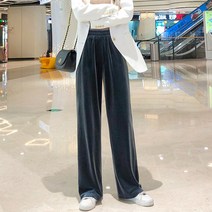 [오버나인] 여성 와이드 밴딩 벨벳 팬츠