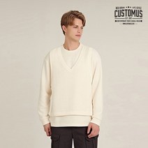 커스텀어스 V-neck 베스트 레이어드 오버핏 맨투맨아이보리