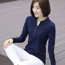 노이디제이 여성 단추 슬릿넥 긴팔 티셔츠 GM0285A