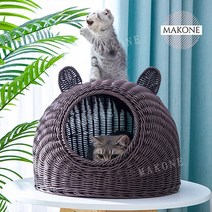동물귀 라탄집 고양이 강아지 반려동물 사계절 라탄 하우스, 핑크