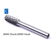 견고한 생크 6mm 헤드 8mm 더블 컷 텅스텐 카바이드 로터리 버 파일 금속 가공 연마 전기 그라인더 마감 버, 한개옵션0