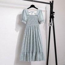 여성 원피스 여름 탄성 Pleated 쉬폰 여성 드레스 캐주얼 비치 홀리데이 스퀘어 칼라 Backless 여성 미디 드레스 보헤미안 Mujer Vestido
