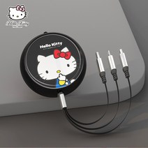 캣타운 KT-340 헬로키티 차량용 가정용 휴대용 3IN1 아이폰 안드로이드 C타입 멀티 고속 충전 케이블 차량 인테리어용품, 블랙