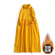 스팬더 여성 코듀로이 원피스 주머니 브이넥 단추 롱원피스 스펜더 루즈 기본핏 플라워 겨울롱
