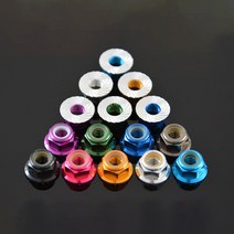 M5 x p0.8 mm 다양한 색상 알루미늄 합금 (T6061) 모델 프레임용 자동 잠금 나일론 인서트가있는 육각 플랜지 너트 널링, Pink