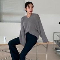 디작소 여성 봄 가을 세브린 브이넥 부클 롱 니트