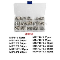 450/280/200pcs 가스켓 와셔 알루미늄 평면 금속 모듬 씰링 링 세트 M6 M8 M10 M12 M14, 02 280pcs