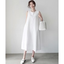 라쿤걸 A라인 민소매 면린넨 캐주얼 원피스 NY556