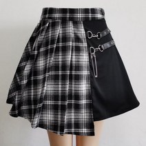여성 쇼트 스커트 패션 타탄 레드 플리티드 체크 무늬 사이드 버튼 캐주얼 미니