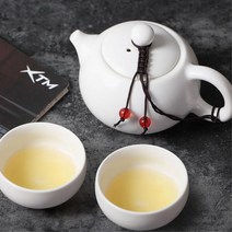 휴대용 흰 도자기 주전자 다기잔 2인 세트 주방용품