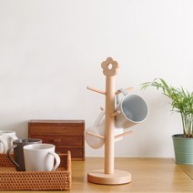 원목 컵걸이 컵꽂이 커피잔 머그컵 걸이, 원목 6단 컵걸이(라운딩사각바닥)