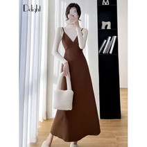 딜라이 여성 패션 뷔스티에 롱 원피스 투피스 브이넥