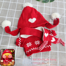 PKTOYS 귀엽고 DIY 피겨 액세서리 뽀글 귀여운 리스마스 여자친구 선물 추천 오리인형 옷 30cm, 와인 눈꽃 스웨터 머플러 하트 모자, 30센티 오리 피규어 적합