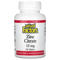 내추럴 팩터스 Natural Factors 시트르산아연 15mg 90정, 5개