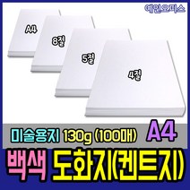 백색 도화지 켄트지 (100매) A4/8절/5절/4절 켄트지 130g/170g/200g 미술지류 종이 지제류 흰도화지 미술용지, 도화지(백색)/A4/130g(100매)