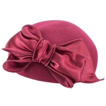 Latliet 새틴 보우 여성 영국 스타일 눈물 방울 양모 펠트 매혹적인 모자 탐 베레모 투구 칵테일 A598 311eEA9a5