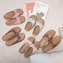 뭉게구름 라탄 플라워 뮬 슬리퍼 여름 왕골 거실화 층간소음방지 실내화, M, 진핑크