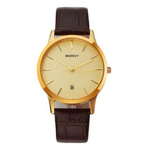 스위스시계 남성시계 손목시계 가죽 메탈 깔끔한 고급스러운 브랜드 럭셔리 BERNY-남성용 쿼츠 시계 캘린더 3ATM 방수 정품 스트랩 초박형 심플한 골든 패션 비즈니스 제품