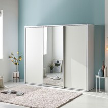 리버퍼니쳐 슬라이딩 댐핑도어 내부구조 키큰 거울옷장 2400 콰트로 RH0170, 핑크