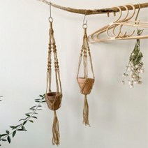 마크라메 행잉 플랜트 화분 마끈 걸이 벽걸이 공중식물 행거 밧줄 2개 세트, 85+85cm